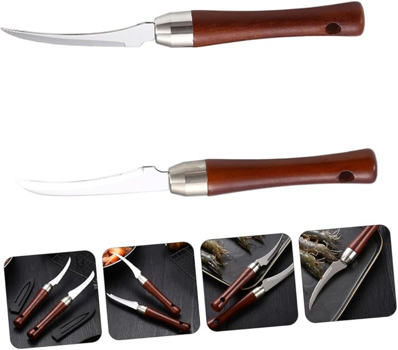 2 Piece Stainless Steel Shrimp Peeler Tool with Wooden Handle for Easy Seafood Cleaning - Image 5